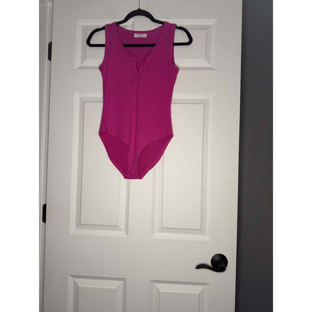 Zenana Sleeveless Split Neck Tank top Bodysuit Pink Small
